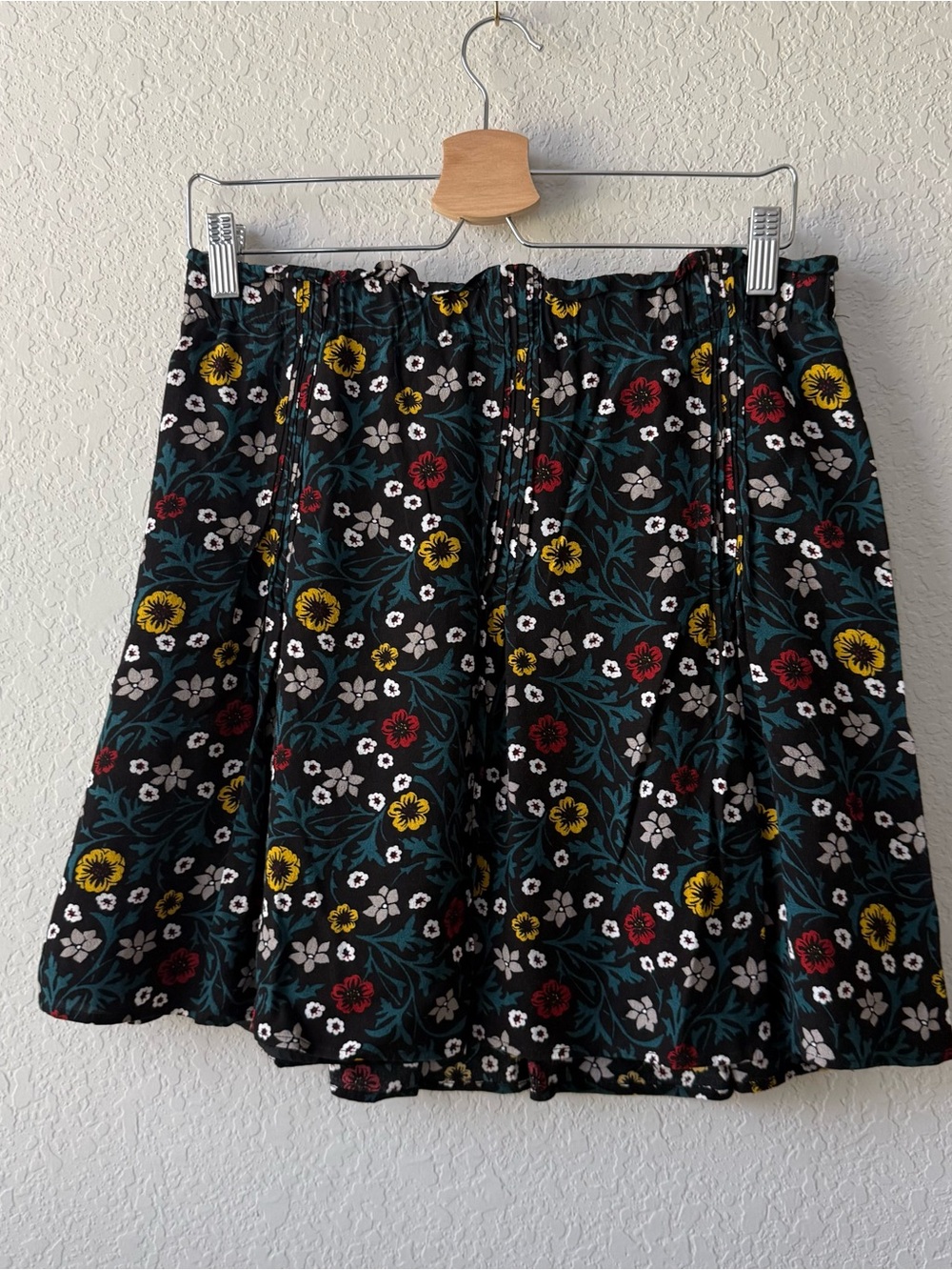 LOFT Black Floral Circle Skirt with Yellow, Red & White Blooms